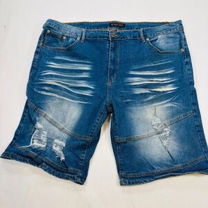M Society Mens 44 Distressed Denim Shorts Blue Medium Wash Ripped Skater Baggy